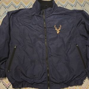 Vintage R&R Deer Satin Bomber Jacket Men's Large Blue Embroidered 80s